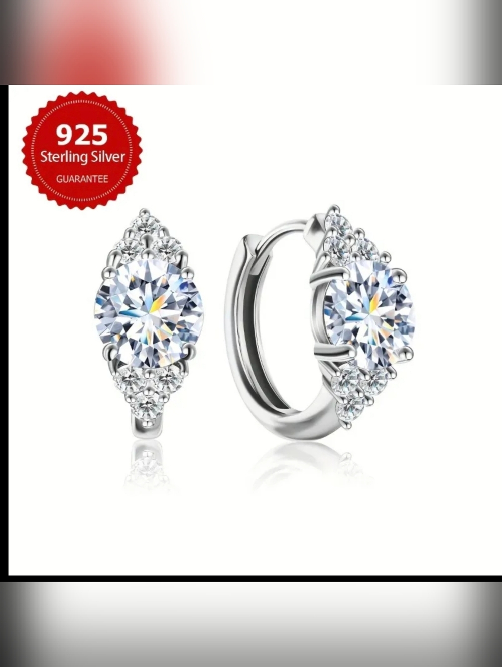 Shiny 1ct Moissanite Earrings 925 Sterling Silver Hoop Earrings Wedding Earrings - Picture 3 of 4